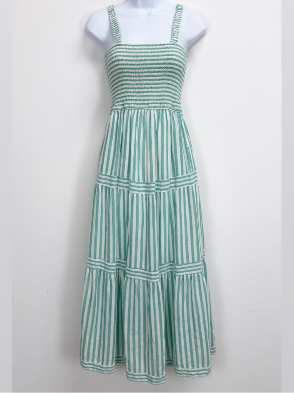 Marine Layer Dress Womens Small Green Striped Selene Maxi Long Sleeveless Linen